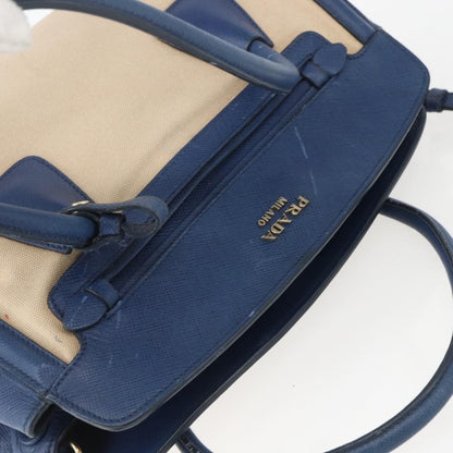 Prada Cuir Frame Convertible Tote Canvas and Saffiano Leather, BEIGE, CANVAS, Tote bag
