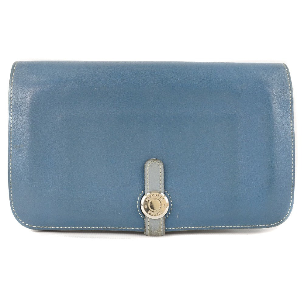 Hermes Dogon Duo Combined Wallet Leather, BLUE, CALFSKIN, Wallets