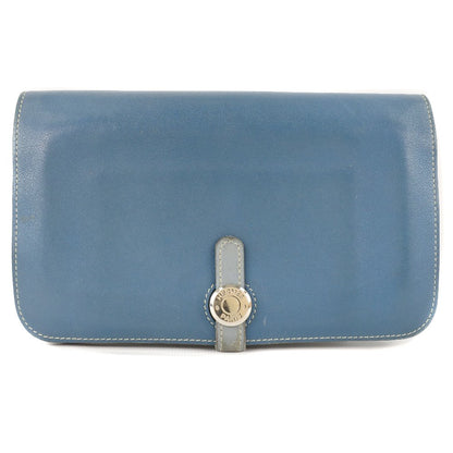 Hermes Dogon Duo Combined Wallet Leather, BLUE, CALFSKIN, Wallets