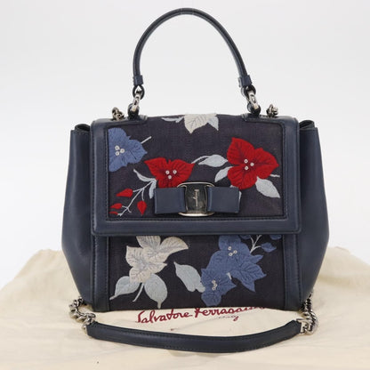 Salvatore Ferragamo Vala Handbag Leather, NAVY, DENIM_JEANS, Handbag