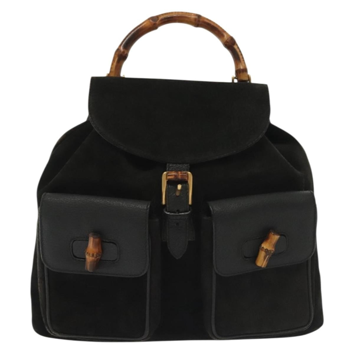 Gucci Bamboo Tassel Backpack Suede, BLACK, SUEDE, Backpack