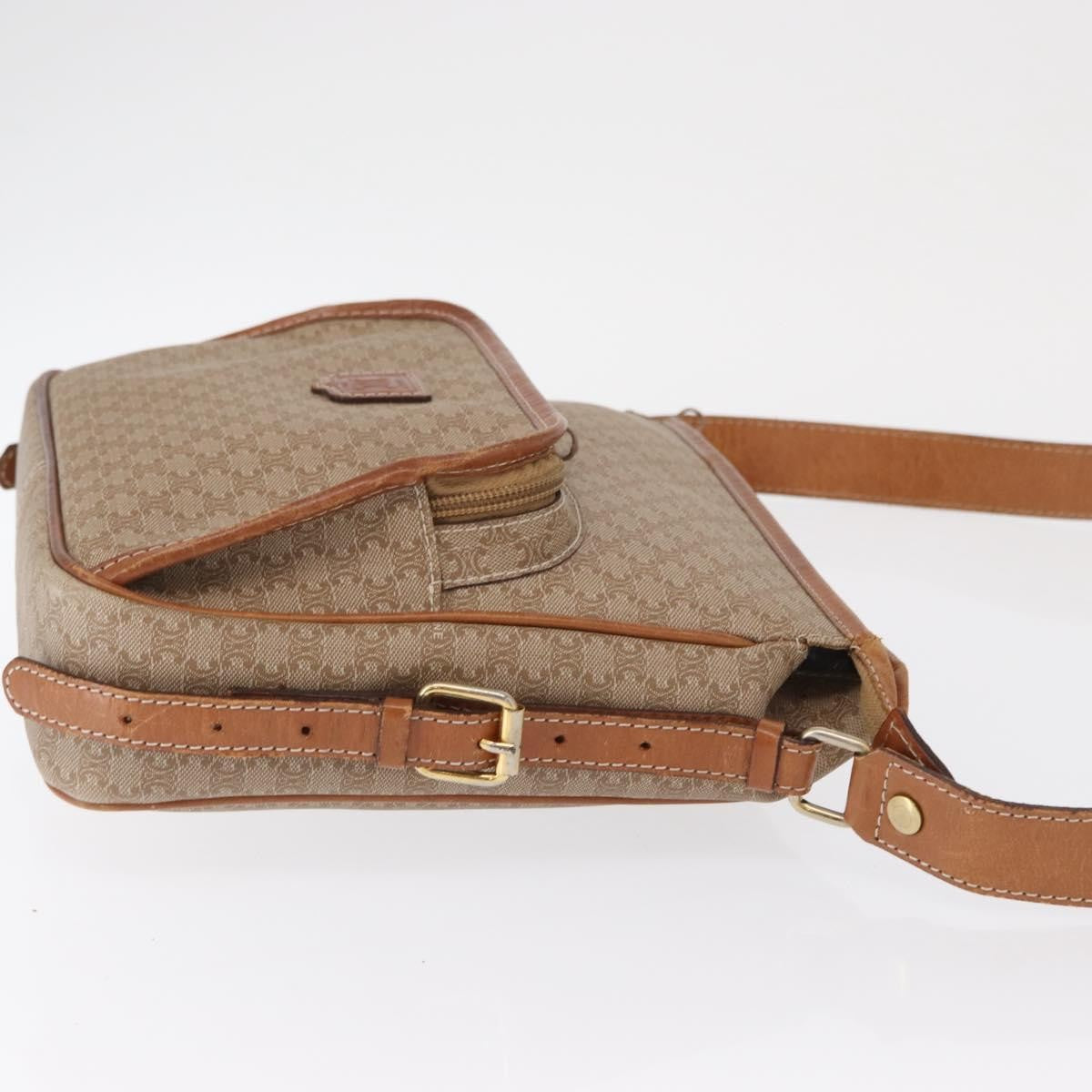 Celine Vintage Macadam Shoulder Bag Canvas and Leather, BEIGE, CANVAS, Shoulder bag