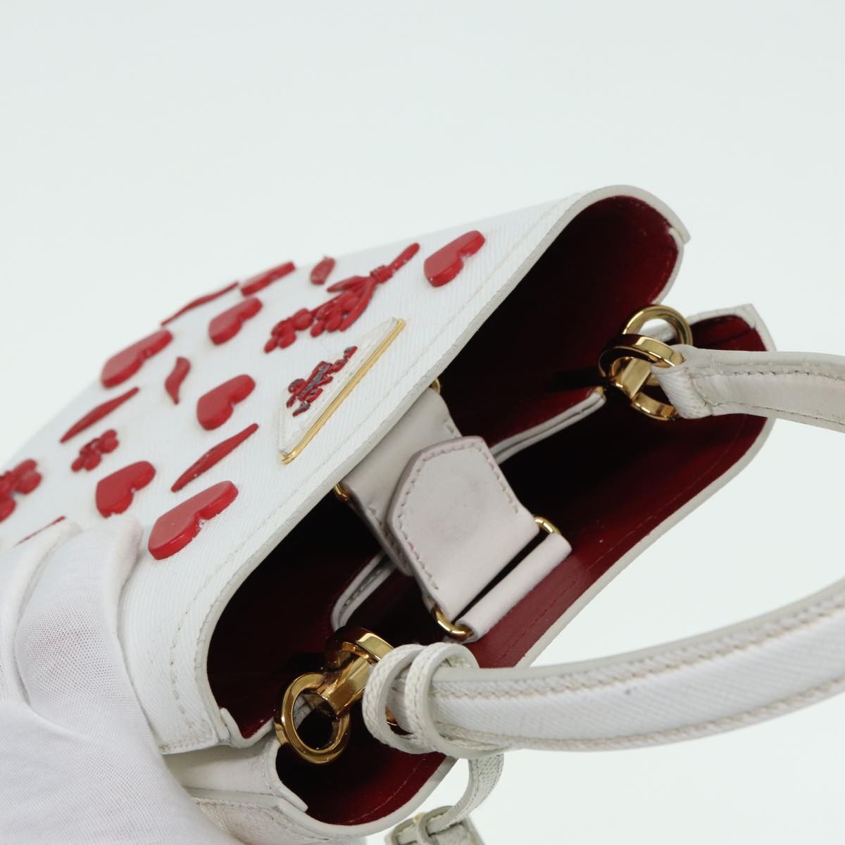 Prada Panier Bucket Bag Embellished Saffiano Leather, WHITE, LEATHER, Handbag