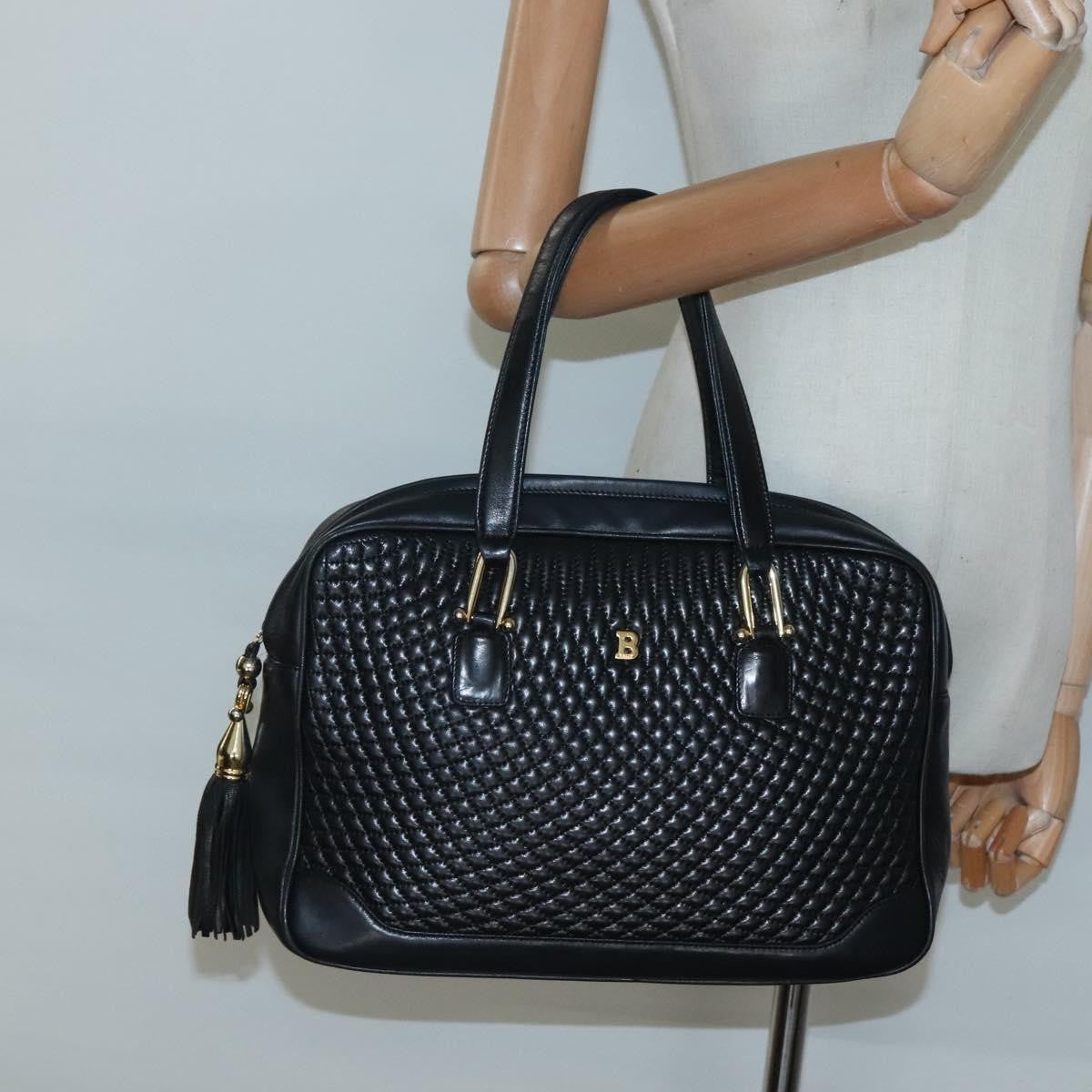 Bally Vintage Handbag Quilted Leather, Black, Leather, Handbag