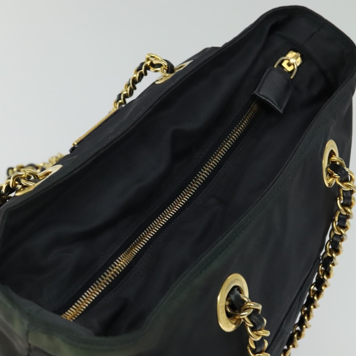 Prada Chain Shoulder Bag Quilted Tessuto, NAVY, NYLON, Shoulder bag