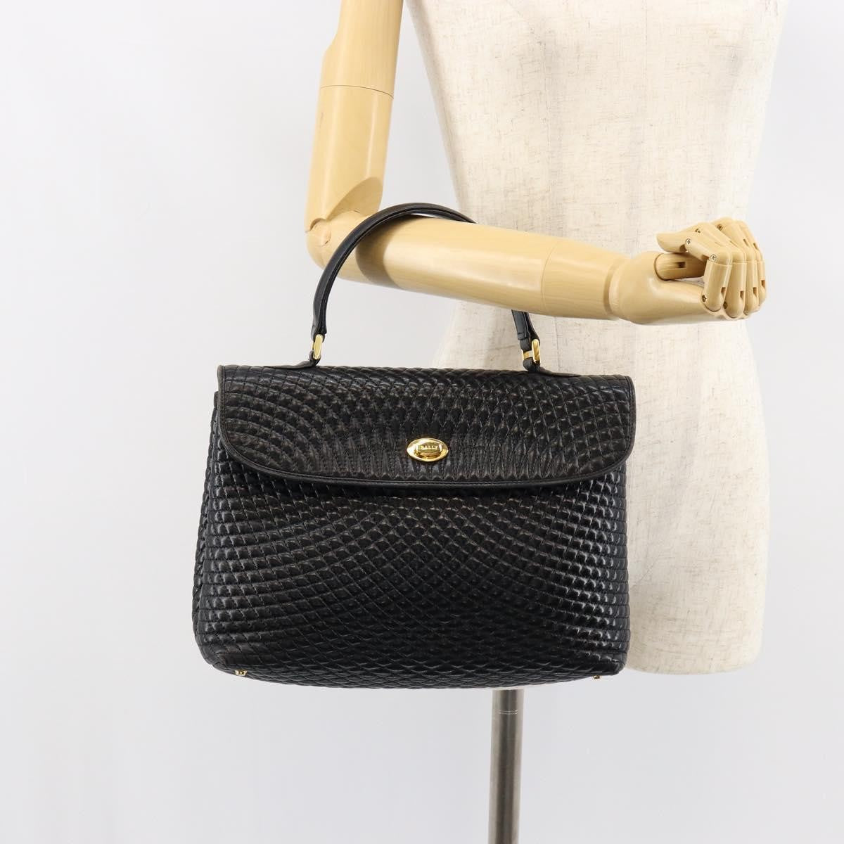 Bally Vintage Handbag Quilted Leather, BLACK, LEATHER, Handbag