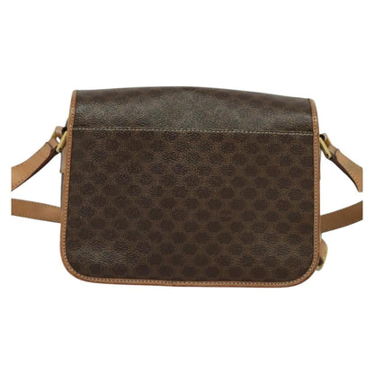 Celine Vintage Macadam Circle Logo Shoulder Bag Canvas and Leather, Brown, Canvas, Shoulder Bag
