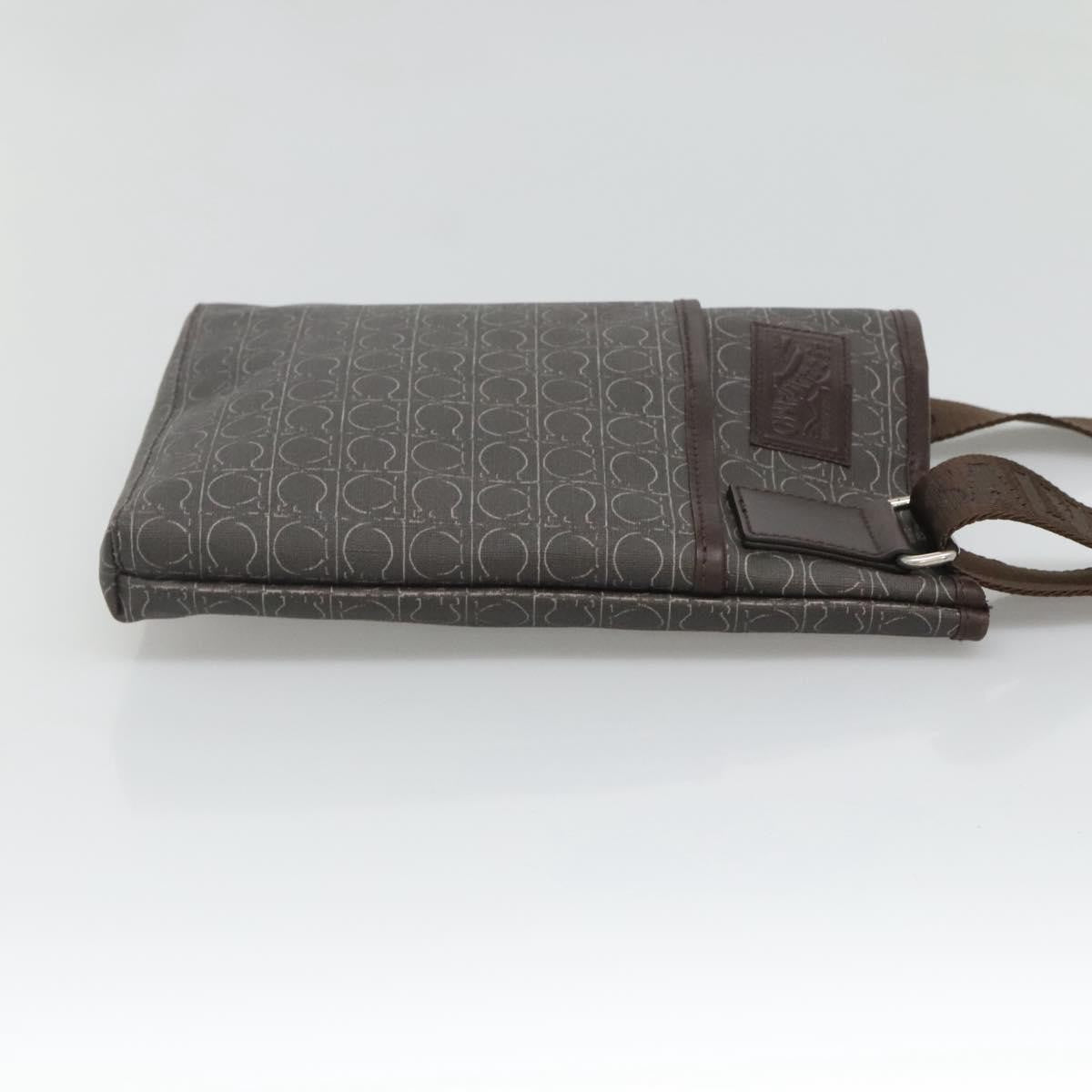 Salvatore Ferragamo Gancini Shoulder Bag Canvas, BROWN, CANVAS, Shoulder bag