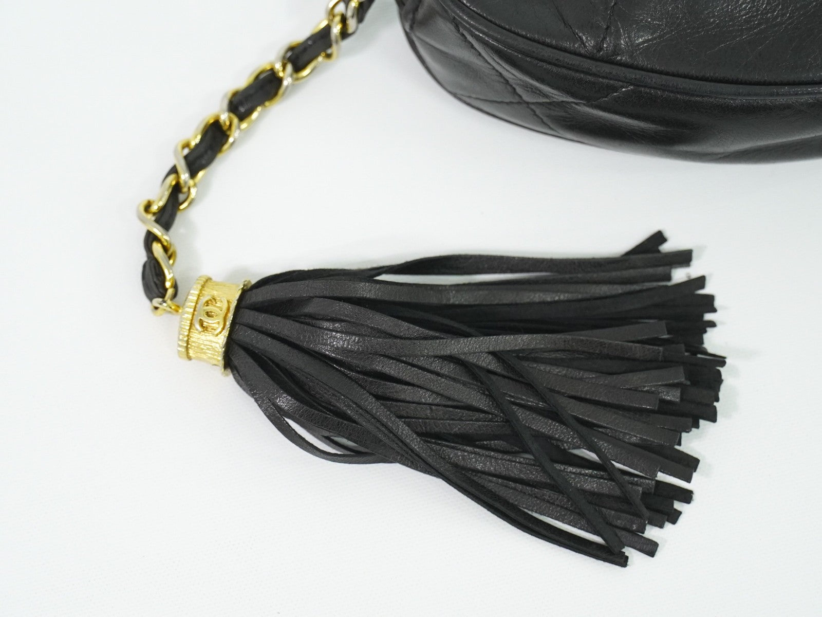 Chanel Vintage Diamond CC Tassel Clutch Quilted Lambskin, BLACK, LEATHER, Clutche & pouche