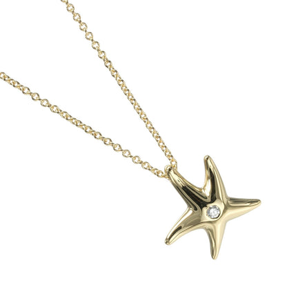 Tiffany & Co. Elsa Peretti Starfish Pendant Necklace 18K Yellow Gold with Diamonds, Gold, Yellow Gold, Necklace