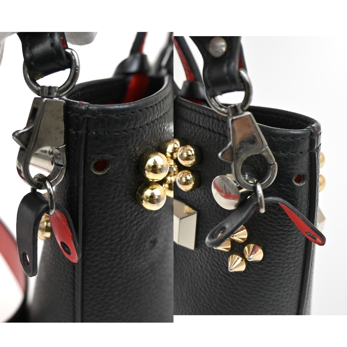 Christian Louboutin Cabata Empire Tote Studded Leather, BLACK, LEATHER, Handbag