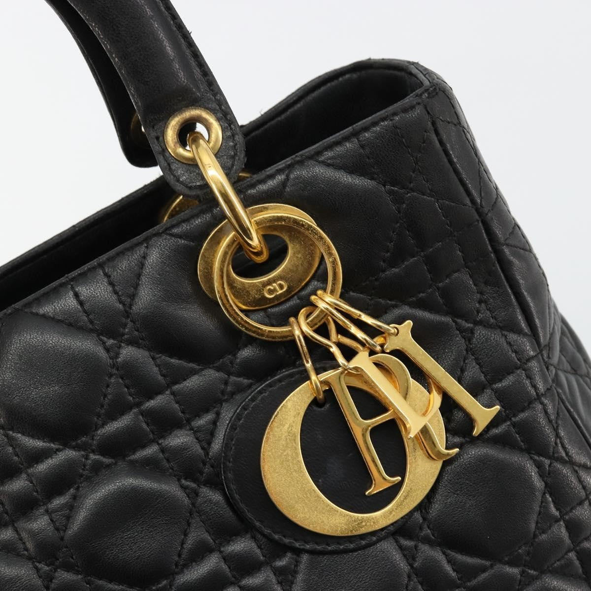 Christian Dior Vintage Lady Dior Bag Cannage Quilt Lambskin, Black, Leather, Handbag