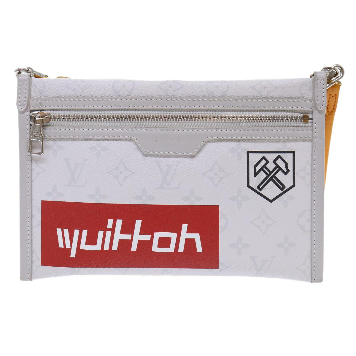 Louis Vuitton Double Flat Messenger Bag Limited Edition Logo Story Monogram Canvas and Denim, WHITE, CANVAS, Shoulder bag