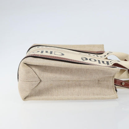 Chloe Woody Convertible Tote Canvas with Leather, BEIGE, CANVAS, Handbag