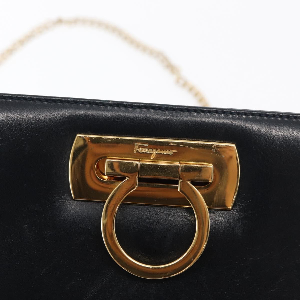 Salvatore Ferragamo Vintage Gancini Chain Shoulder Bag Leather, NAVY, LEATHER, Shoulder bag