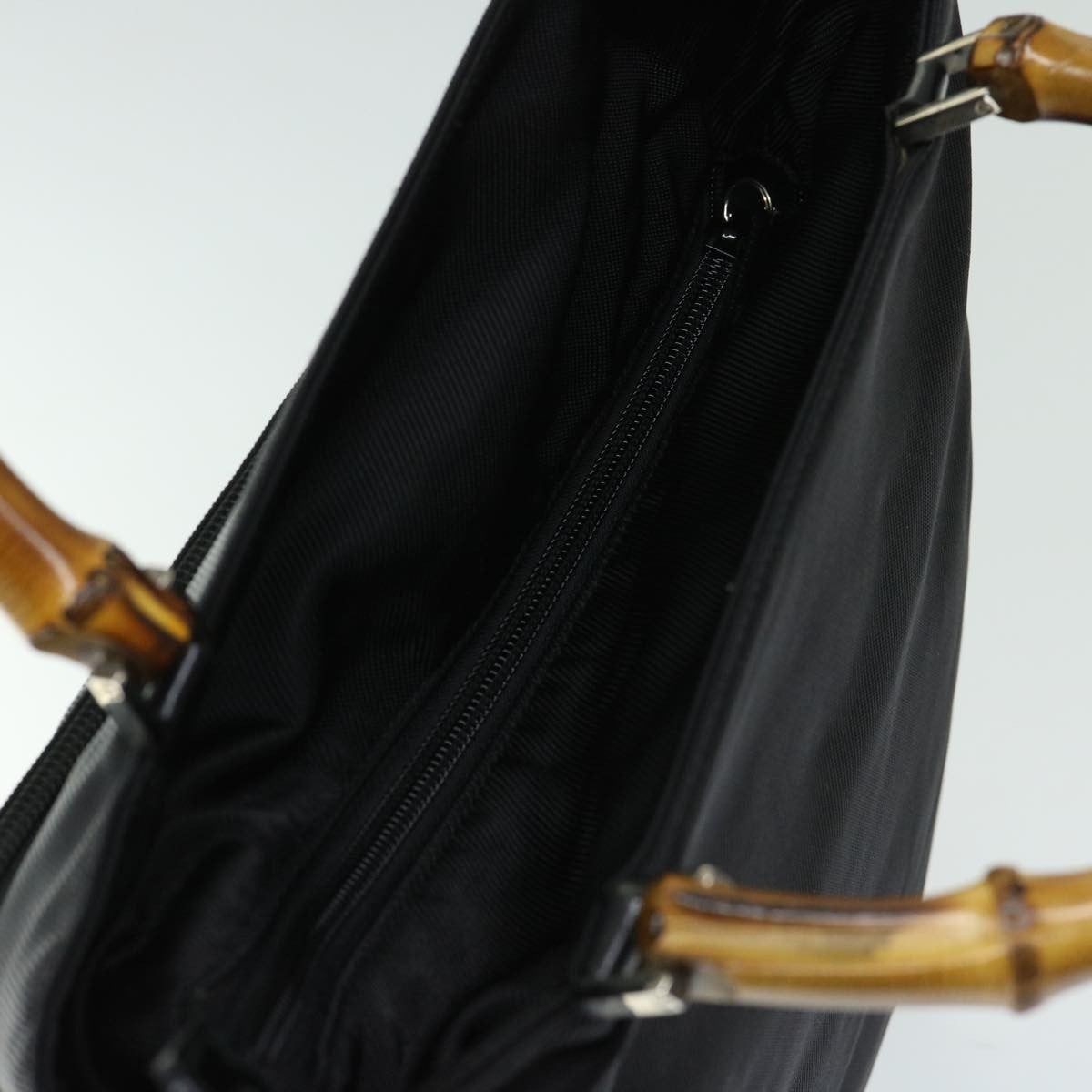 Gucci Vintage Bamboo Handle Bag Nylon, Black, Nylon, Tote Bag