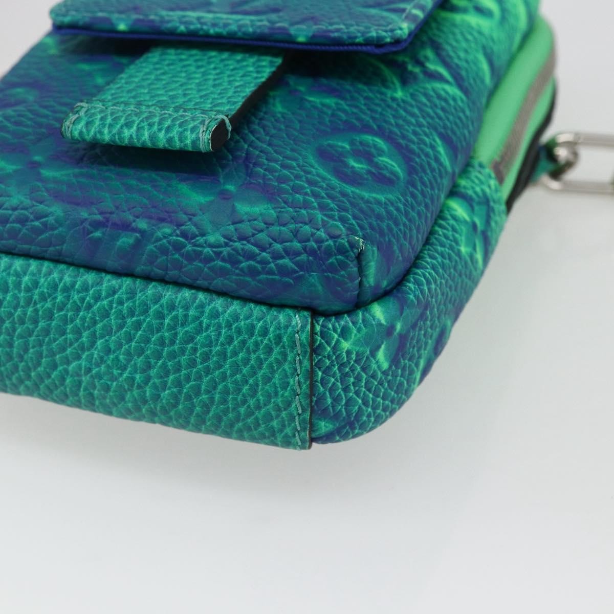 Louis Vuitton Double Phone Pouch NM Monogram Shadow Leather, Green, Leather, Clutch