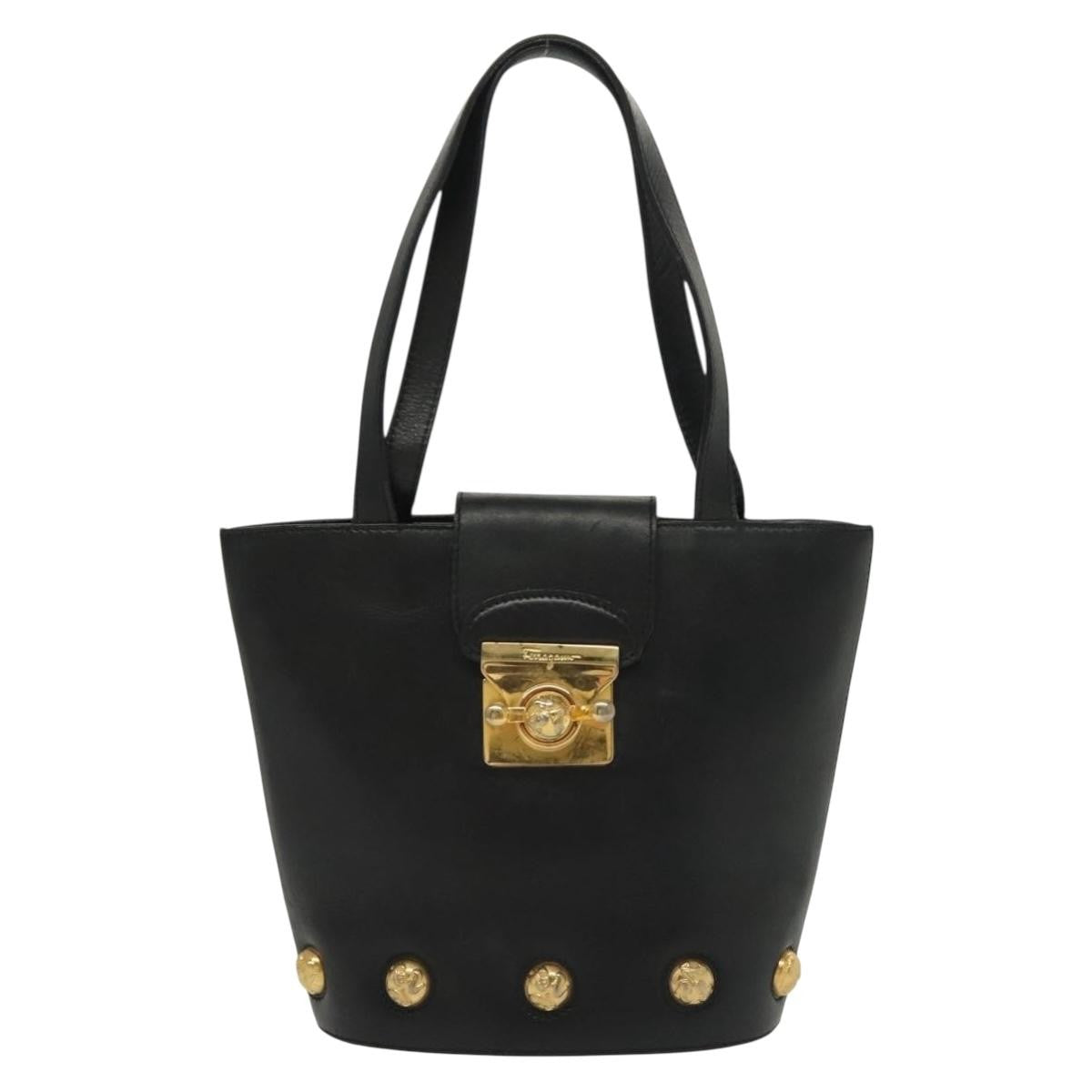 Salvatore Ferragamo Vintage Handbag Leather, BLACK, LEATHER, Handbag