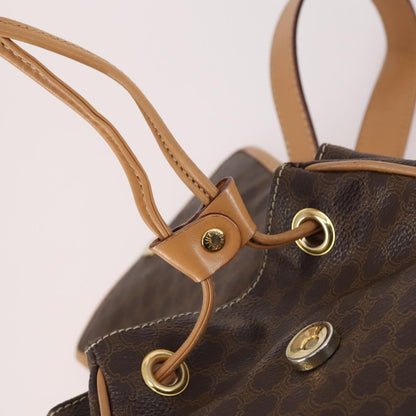 Celine Vintage Drawstring Flap Backpack Macadam Coated Canvas, BROWN, CANVAS, Backpack