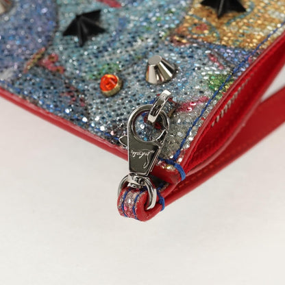 Christian Louboutin Loubiclutch Spiked Printed Leather, RED, CANVAS, Shoulder bag