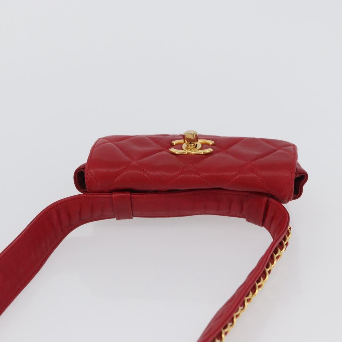 Chanel Vintage CC Flap Waist Bag Quilted Lambskin, Red, Leather, Clutch