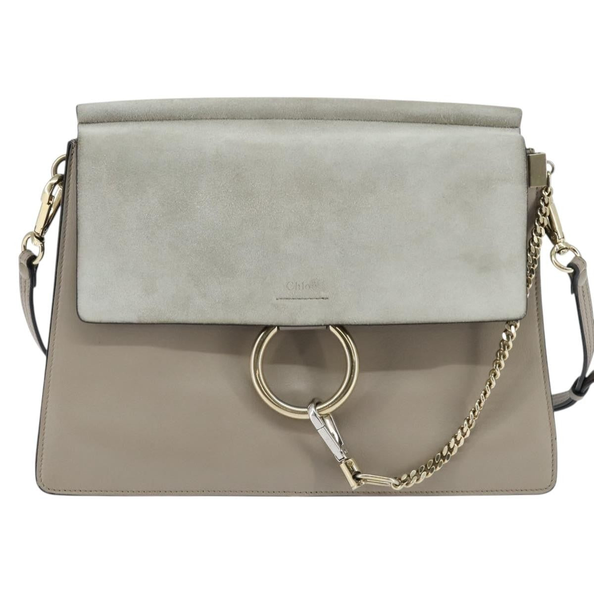 Chloe Faye Shoulder Bag Leather and Suede, Gray, Leather, Shoulder Bag