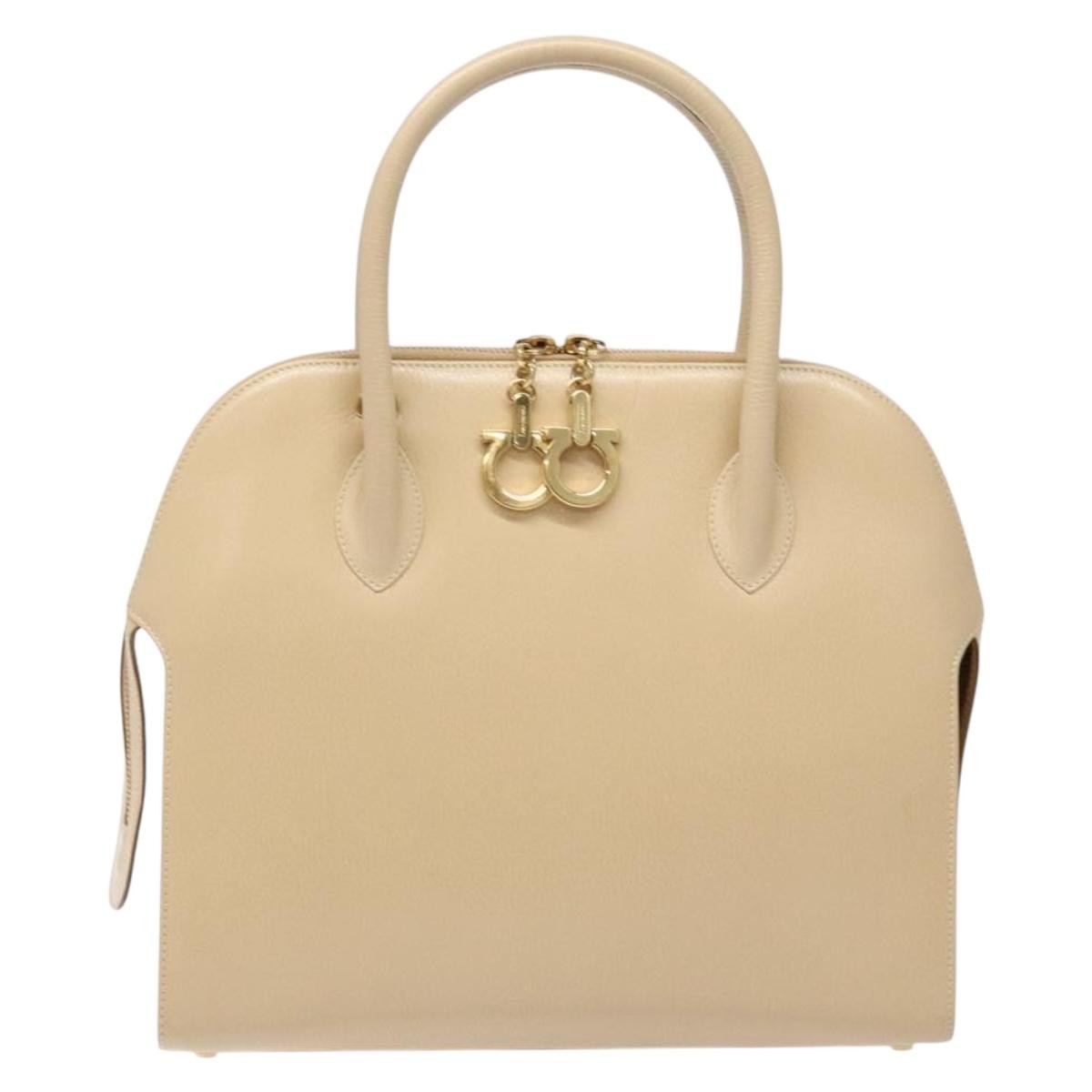 Salvatore Ferragamo Convertible Dome Gancini Leather, BEIGE, LEATHER, Handbag