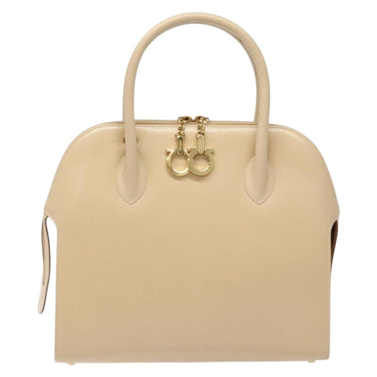 Salvatore Ferragamo Convertible Dome Gancini Leather, BEIGE, LEATHER, Handbag