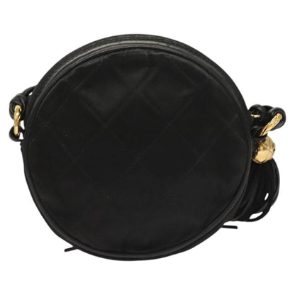 Chanel Vintage Round Tassel Crossbody Bag Quilted Satin, BLACK, SATIN, Shoulder bag
