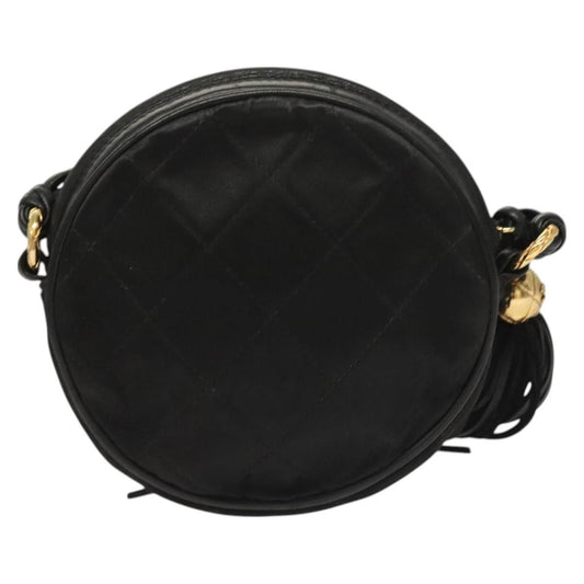 Chanel Vintage Round Tassel Crossbody Bag Quilted Satin, BLACK, SATIN, Shoulder bag