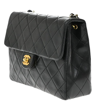Chanel Vintage Square Classic Flap Bag Quilted Lambskin, BLACK, LEATHER, Shoulder bag