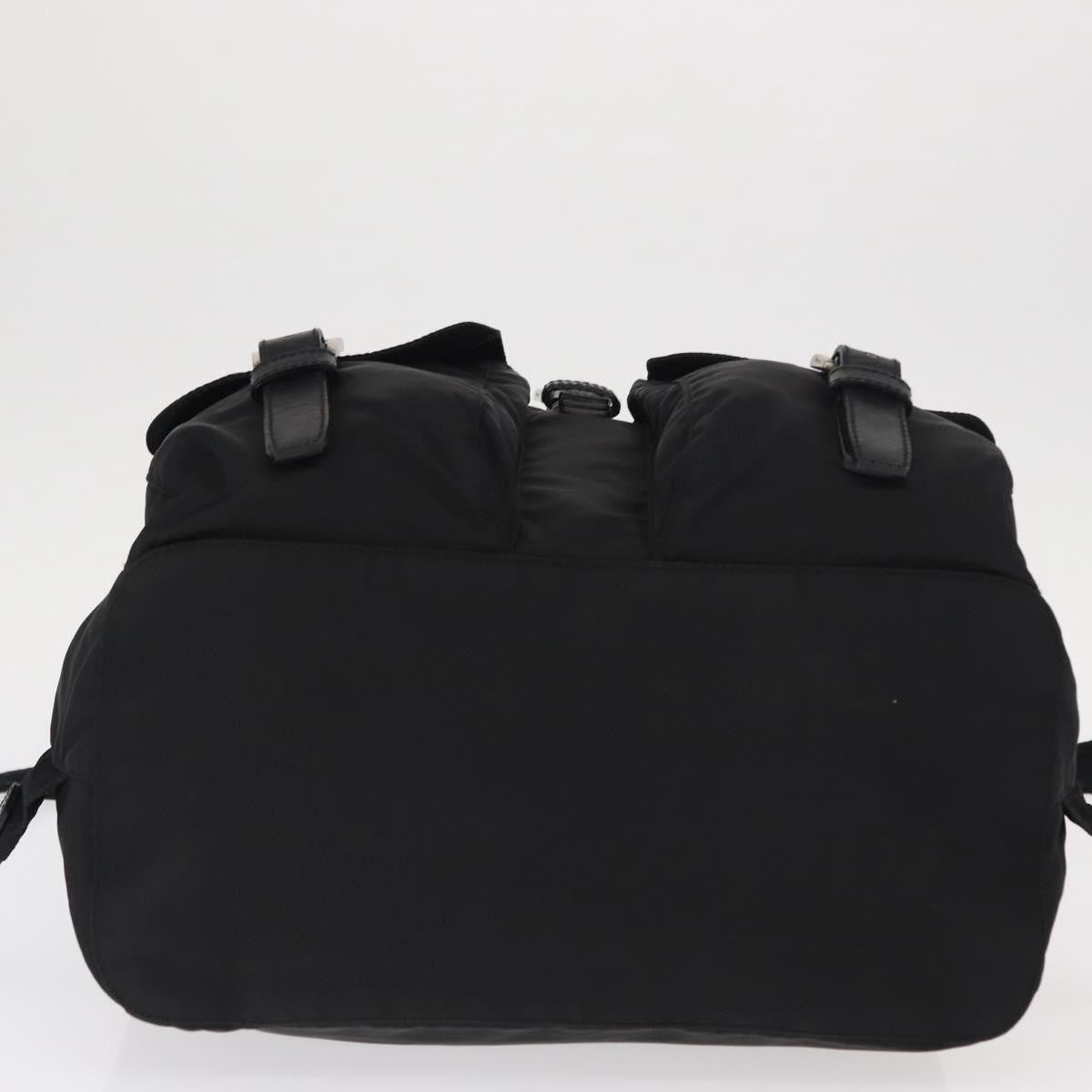 Prada Vela Double Front Pocket Backpack Tessuto with Saffiano Leather, BLACK, NYLON, Backpack
