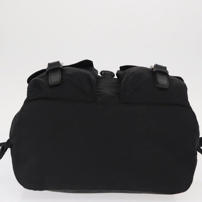 Prada Vela Double Front Pocket Backpack Tessuto with Saffiano Leather, BLACK, NYLON, Backpack