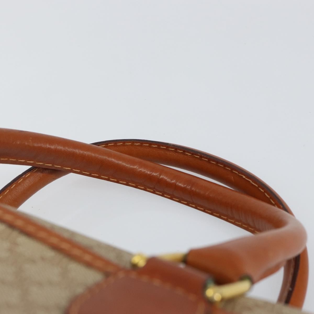 Celine Vintage Macadam Handbag Canvas and Leather, BEIGE, CANVAS, Handbag
