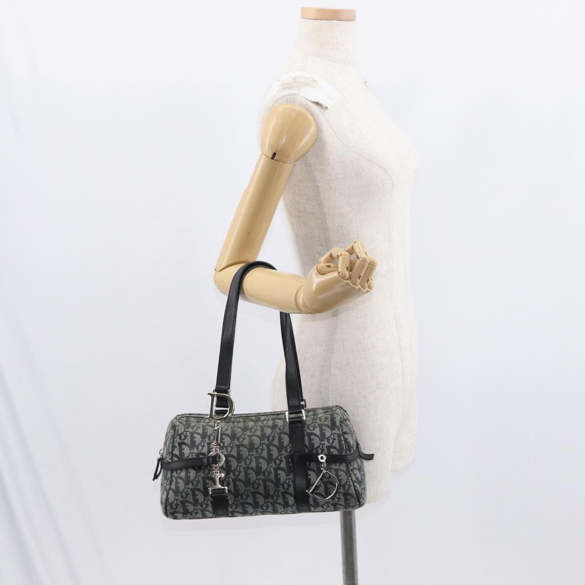 Christian Dior Vintage Trotter Zip Shoulder Bag Diorissimo Canvas, BLACK, CANVAS, Shoulder bag