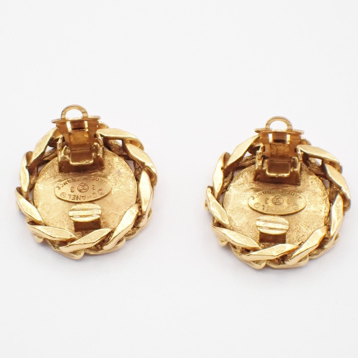 Chanel Vintage CC Round Clip-On Earrings Metal with Crystals, Gold, Gold Plated, Earrings