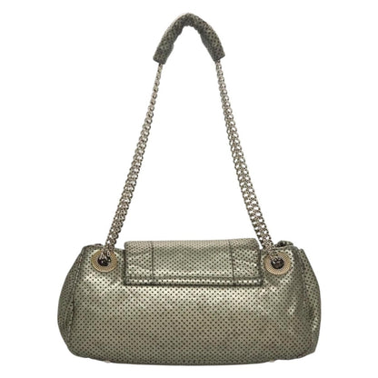 Chanel Drill Flap Bag Perforated Leather, SILVER, LEATHER, Shoulder bag