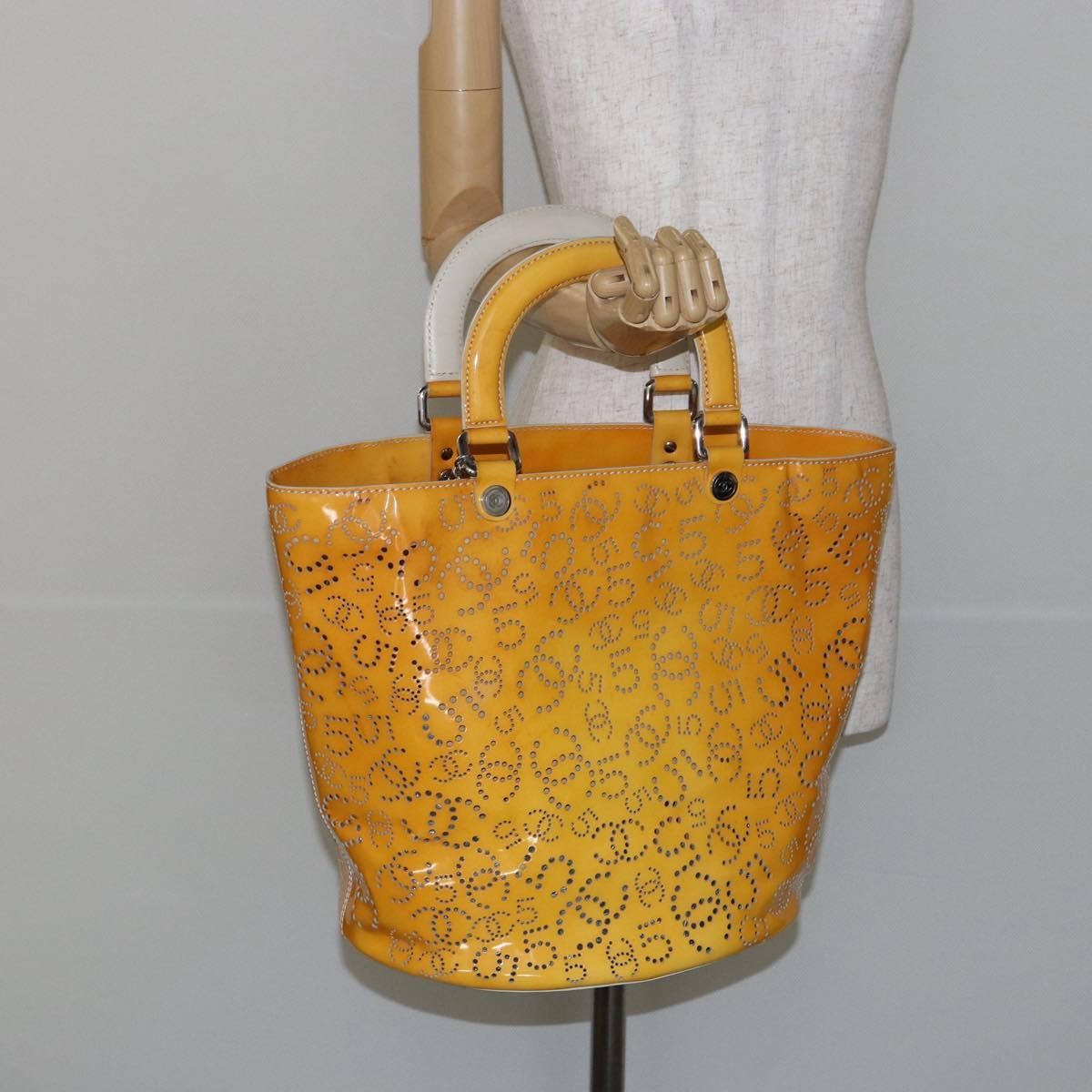Chanel CC No.5 Shopping Tote Perforated Patent, YELLOW, PATENT_LEATHER, Tote bag
