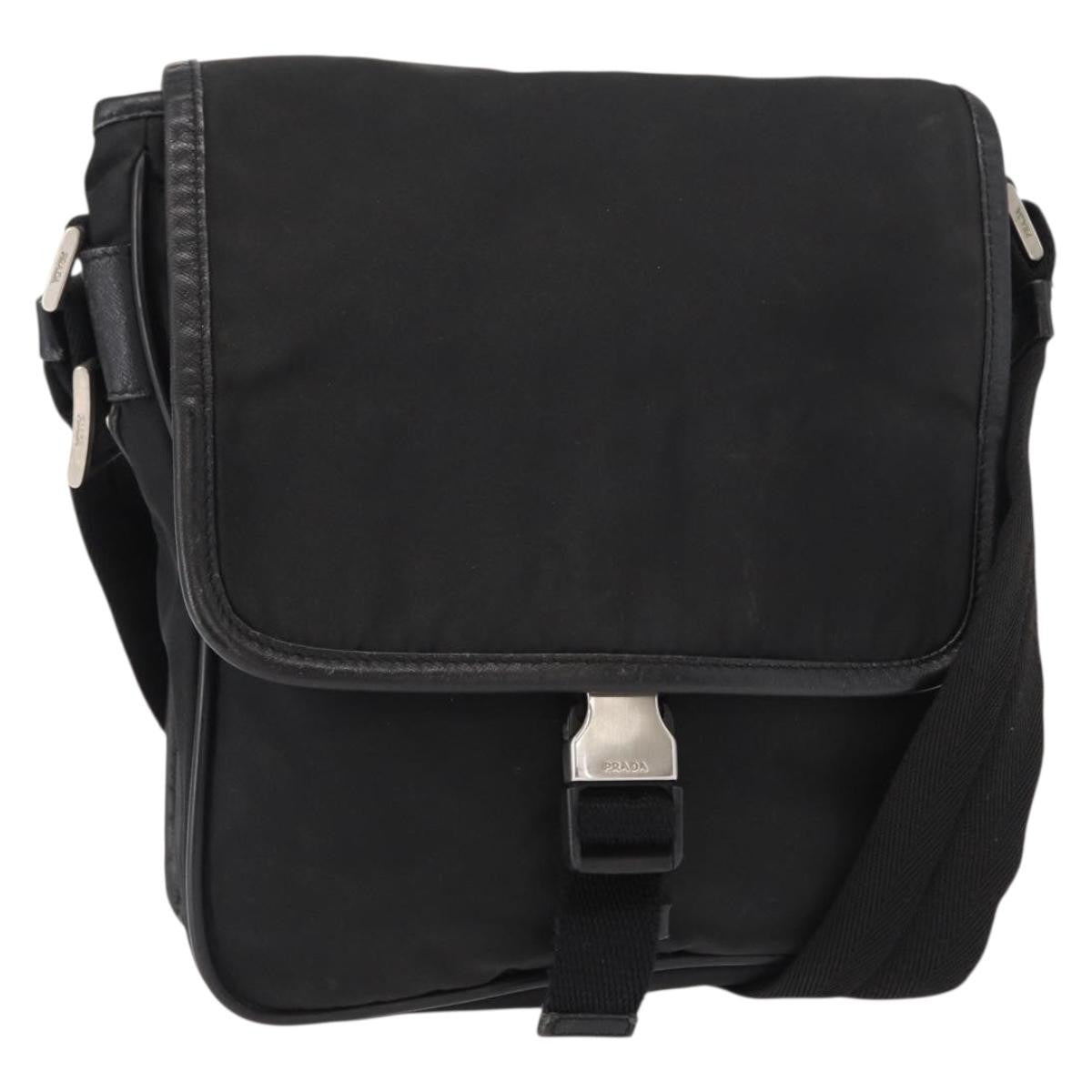 Prada Logo Flap Messenger Bag Tessuto, Black, Nylon, Shoulder Bag