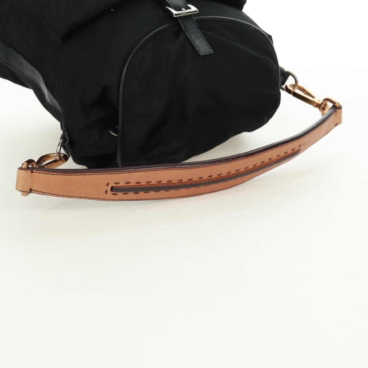 Prada Double Pocket Drawstring Shoulder Bag Tessuto, Black, Nylon, Shoulder Bag