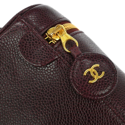 Chanel Vintage Timeless Cosmetic Case Caviar, BURGUNDY, LEATHER, Handbag