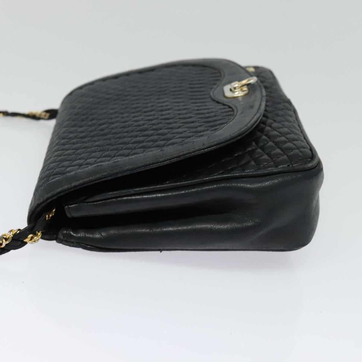 Bally Vintage Chain Shoulder Bag Quilted Leather, Navy, Leather, Shoulder Bag