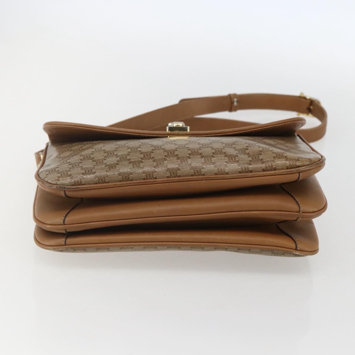 Celine Vintage Macadam Shoulder Bag Canvas and Leather, BEIGE, CANVAS, Shoulder bag