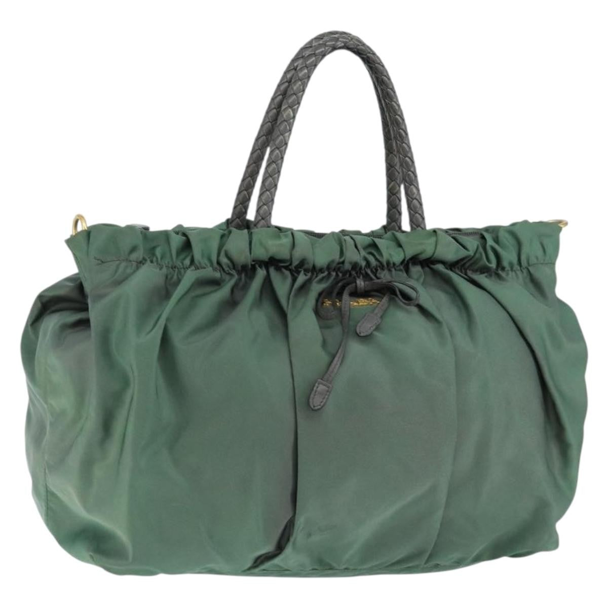 Prada Convertible Bow Tote Tessuto, Green, Nylon, Handbag