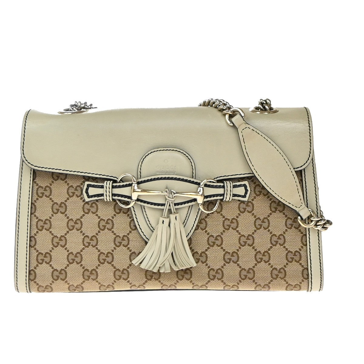 Gucci Emily Chain Flap Shoulder Bag GG Canvas and Leather, BROWN, CANVAS, Shoulder bag