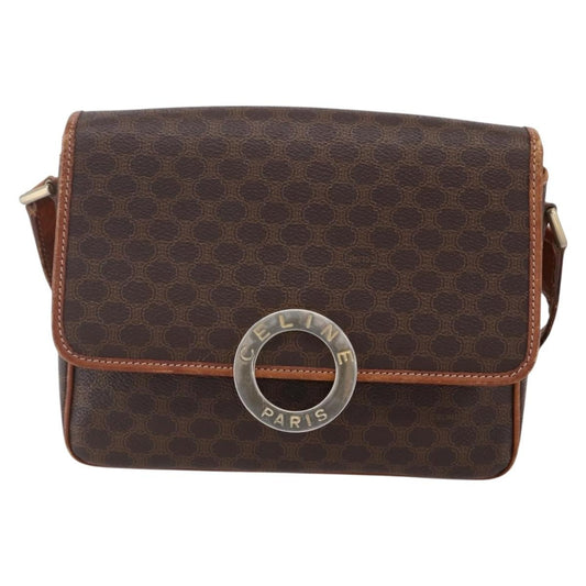 Celine Vintage Macadam Circle Logo Shoulder Bag Canvas and Leather, BROWN, CANVAS, Shoulder bag