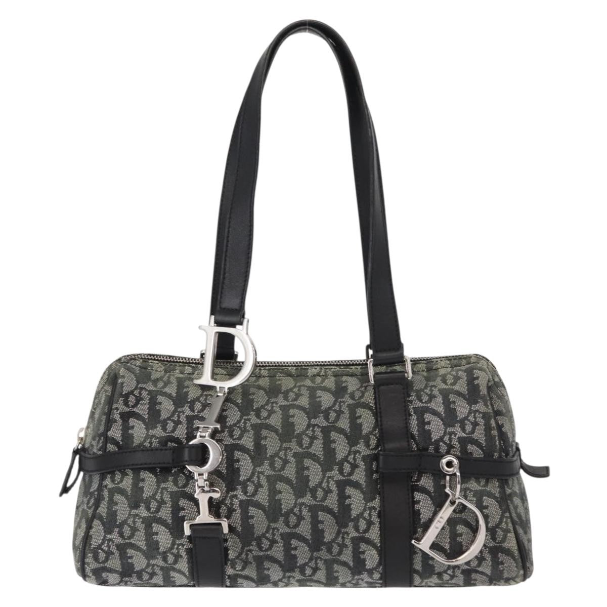 Christian Dior Vintage Trotter Zip Shoulder Bag Diorissimo Canvas, BLACK, CANVAS, Shoulder bag