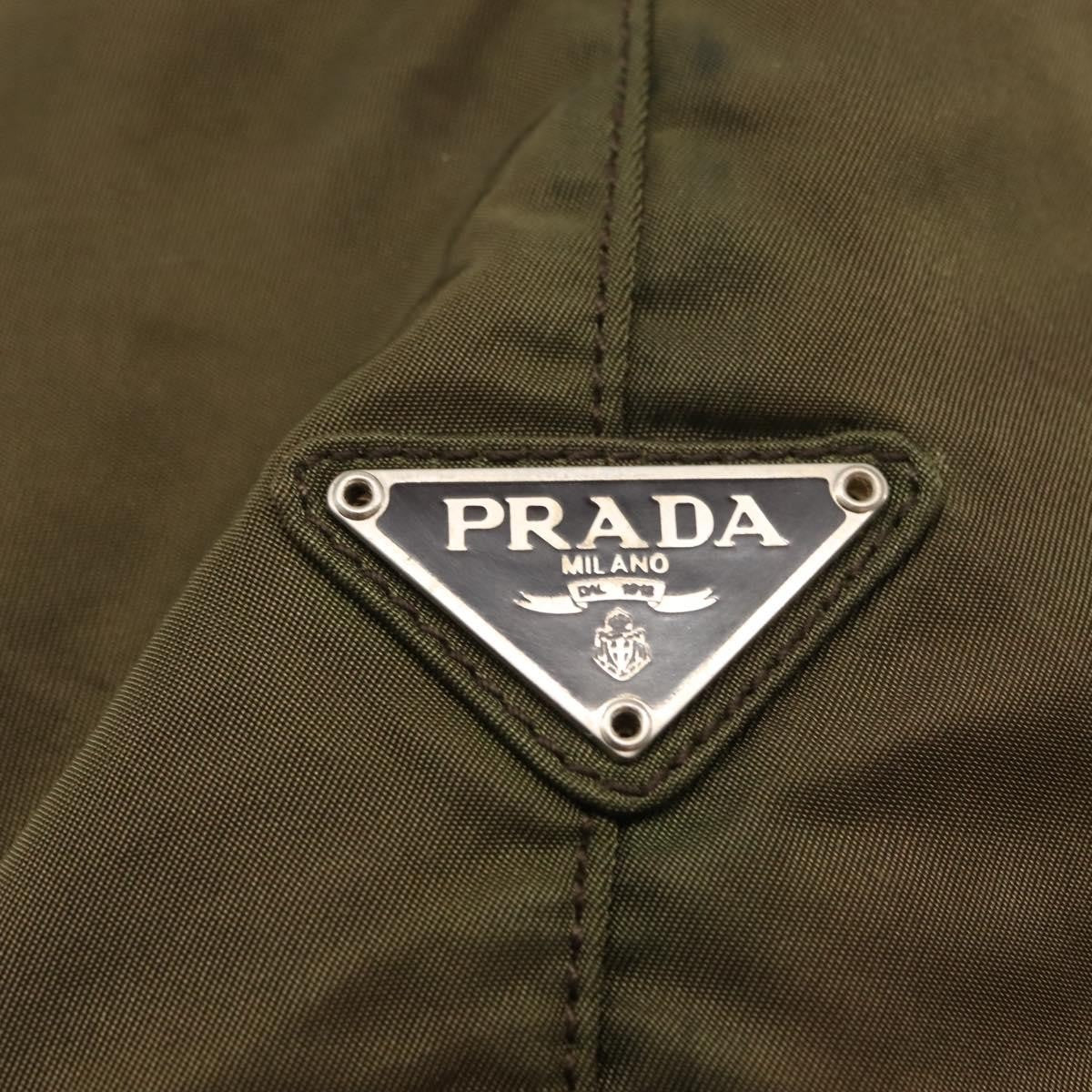 Prada Resin Handle Tote Tessuto, Khaki, Nylon, Tote Bag
