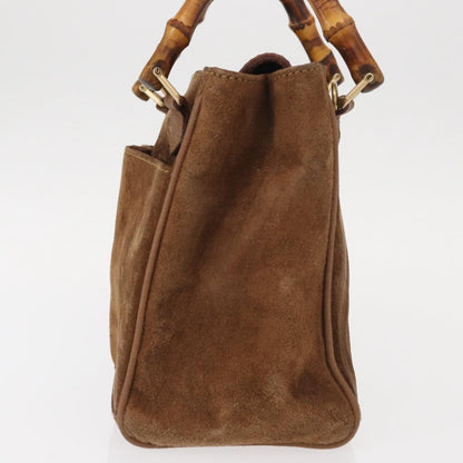 Gucci Vintage Bamboo Front Pocket Tote Suede, BROWN, SUEDE, Tote bag