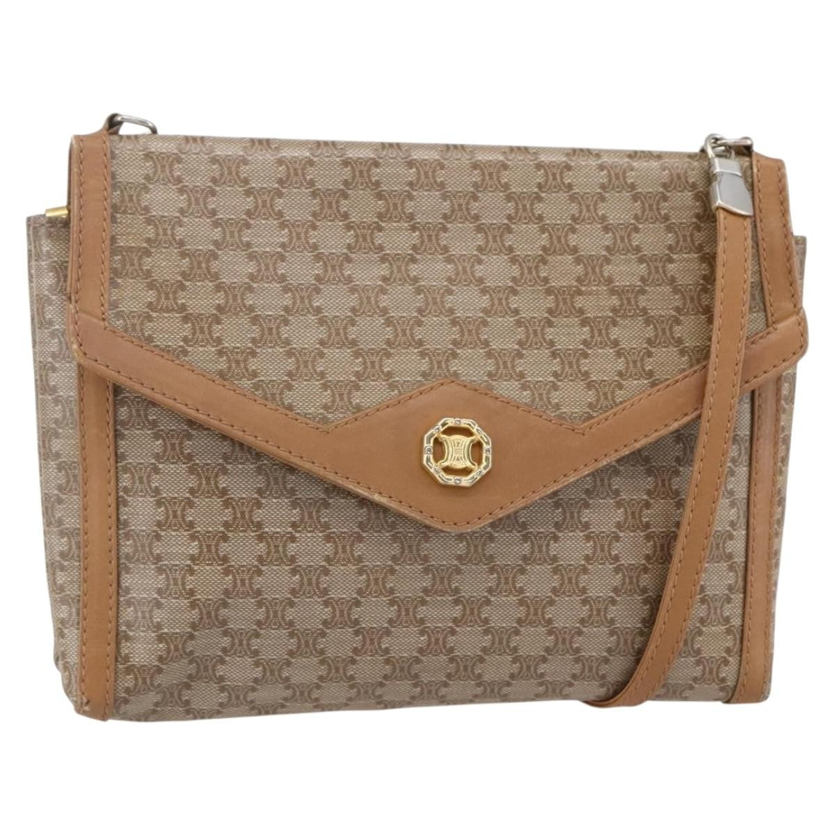 Celine Vintage Macadam Shoulder Bag Canvas and Leather, BEIGE, CANVAS, Shoulder bag
